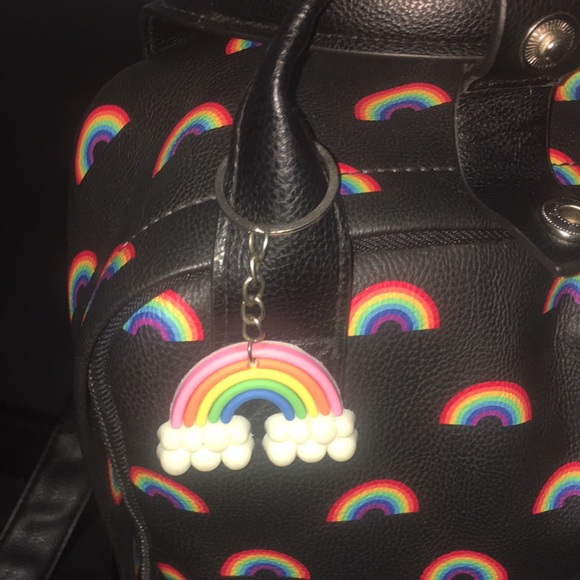 Rainbow LGBTQ PRIDE BACKPACK handbag with keychain purse tote bag unisex black - Picture 3 of 14